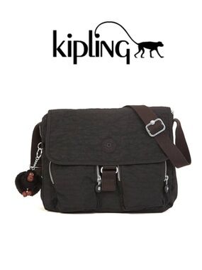 Kipling Eugina Duffel Shoulder Tote Nylon Bag, black, lightweight packable